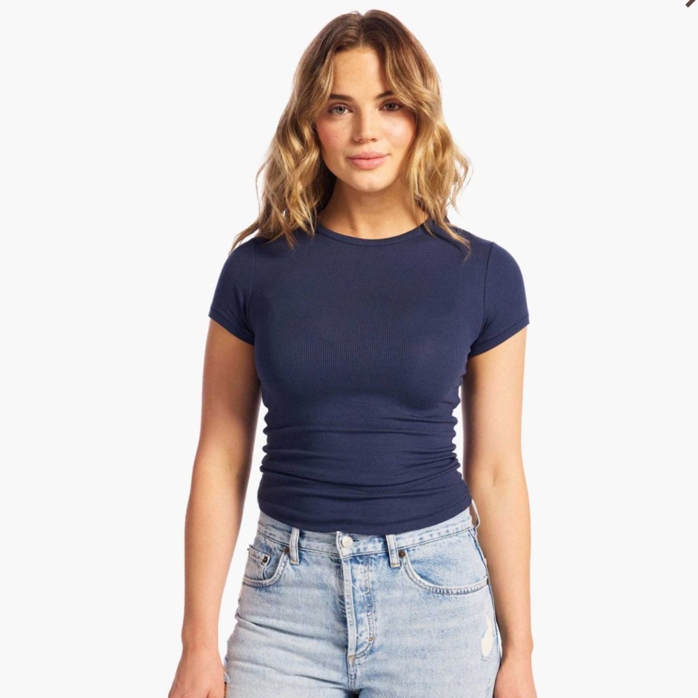 Nuuds Slinky Rib Tee Sz S Navy